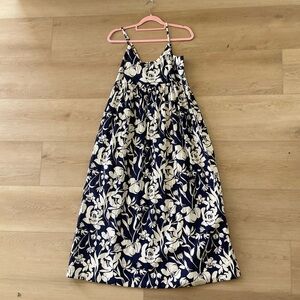 A New Day Floral Midi Dress Small Blue White Smocked Sundress Boho